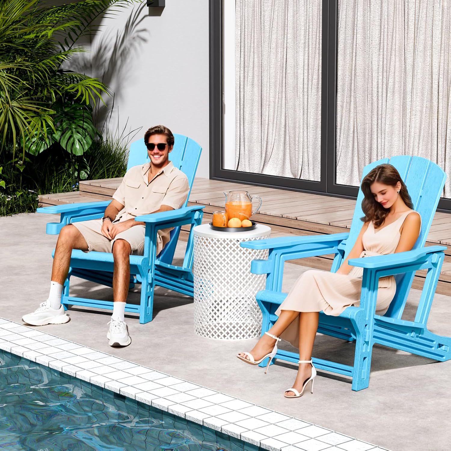 Adirondack Chair, Plastic Outdoor Patio Adirondack with Cup Holder, 400 LBS Capacity Recliner Chair Garden for Backyard Lawn Beach Sky Blue