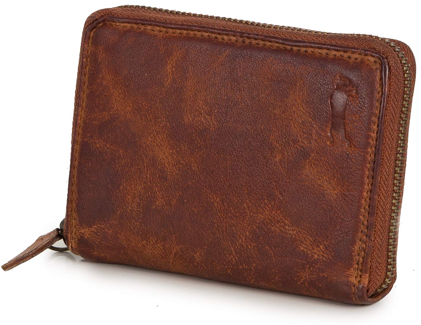 Ven Tomy - Geldbörse klein braun für Damen & Herren - Vintage Leder Portemonnaie mit Reißverschluss und Münzfach - passend für 9 Kreditkarten