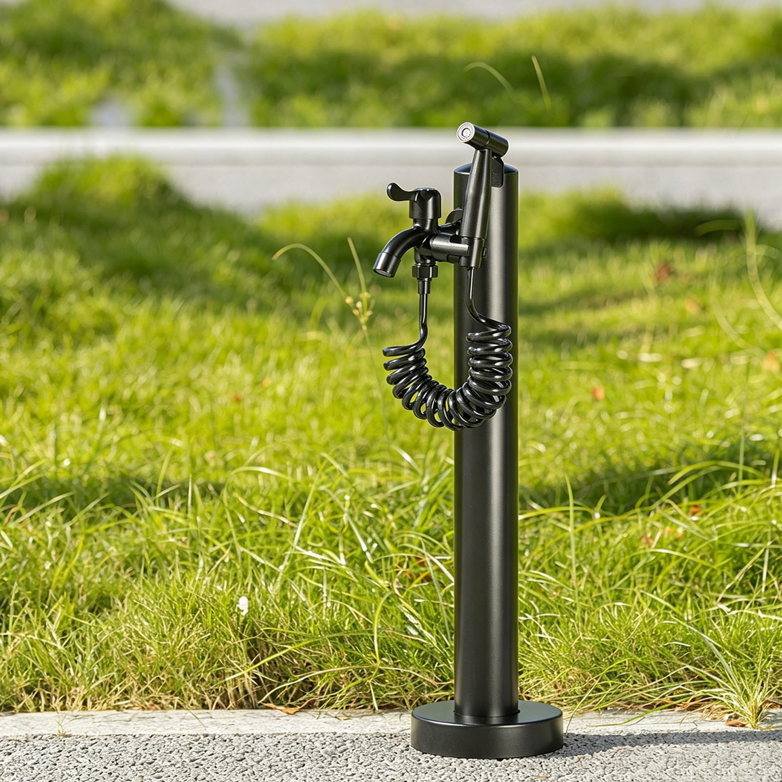 Liyadolaam One Color Black Metal Water Column With Faucet And Telescoping Spray, Freeze Proof Outdoor Faucet, Decorative Outdoor Yard Hydrant For Farm Pasture(Height: 95Cm/37.4In)