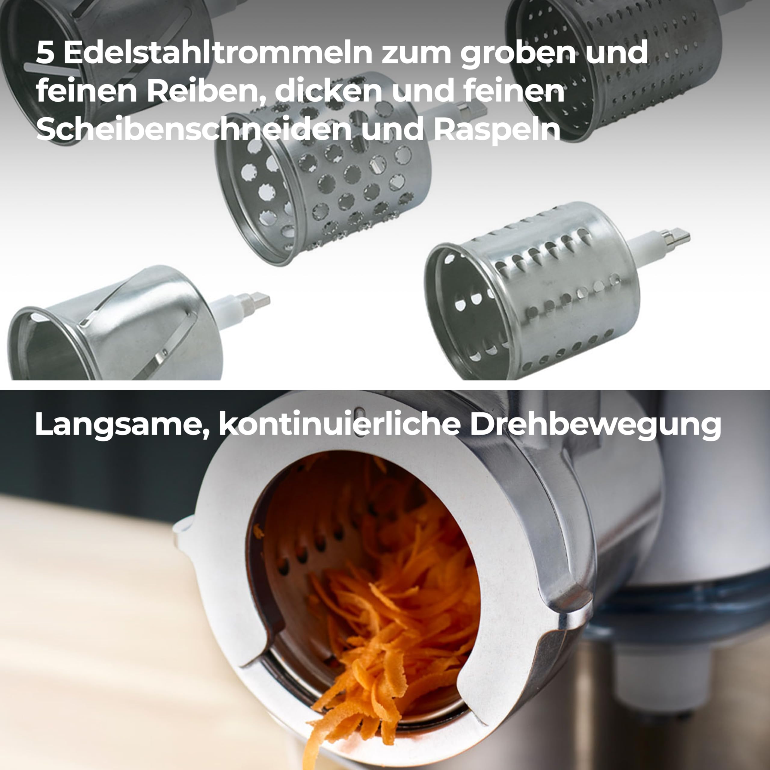 Kenwood Trommelraffel KAX643ME, Zubehör für Kenwood Küchenmaschinen, elektrischer Zerkleinerer zum Schneiden, Raspeln und Reiben von Gemüse, Käse, Nüsen, Schokolade und mehr