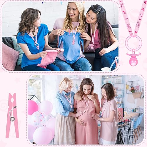 Miniatura 5 de Coume 48 chupones acrílicos para bebé, collar, chupete de bebé, recuerdos de fiesta, 48 pines de ropa, pinzas de plástico para decoración de baby