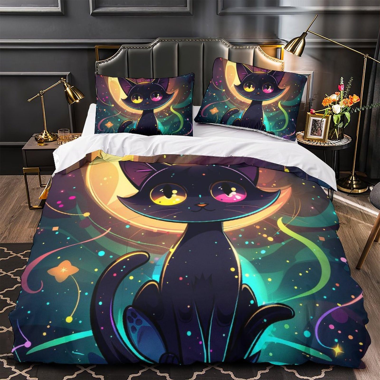 Impresas En 3D Gatos Juego De Ropa De Cama Infantil Microfibra Suave Funda Nórdica Fundas De Almohada 3 Piezas Cierre De Cremallera Double（200x200cm）