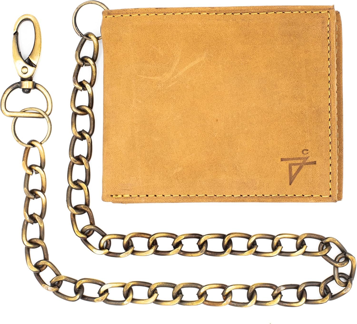 J T C JUZAR TAPAL COLLECTION Men's Bifold Chain Wallet-High Security with ID Window and Credit Card Pockets 20-inch Biker Stainless Long Chain (J520BF, Caramel)