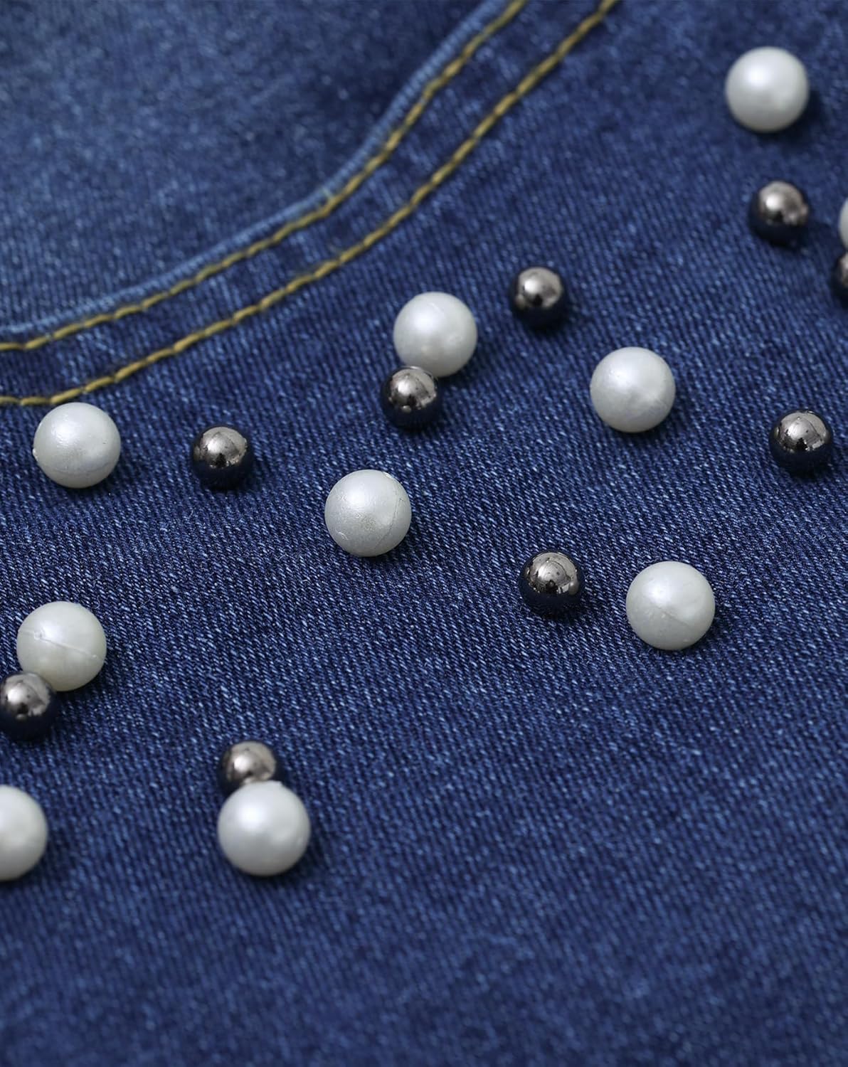 LifeShe Women's Pearls Jeans Mid Waisted Skinny Denim Pants Stretch Slimming Jeggings Plus Size - Image 5