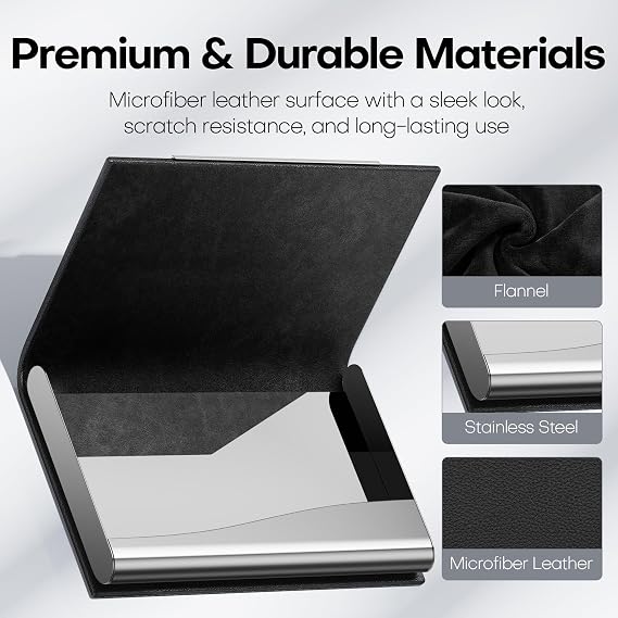 Padike Business Card Holder/ Case Professional PU Leather & Stainless Steel Multi Wallet Credit Card ID Case/Holder for Men & Women. (Black)