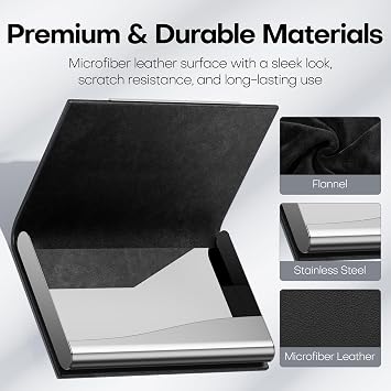 Padike Business Card Holder/ Case Professional PU Leather & Stainless Steel Multi Wallet Credit Card ID Case/Holder for Men & Women. (Black)