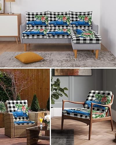 Miniatura 6 de Fundas de cojín para sofá de Navidad con diseño de camión azul, funda elástica para sofá con parte inferior elástica, diseño de copo de nieve de