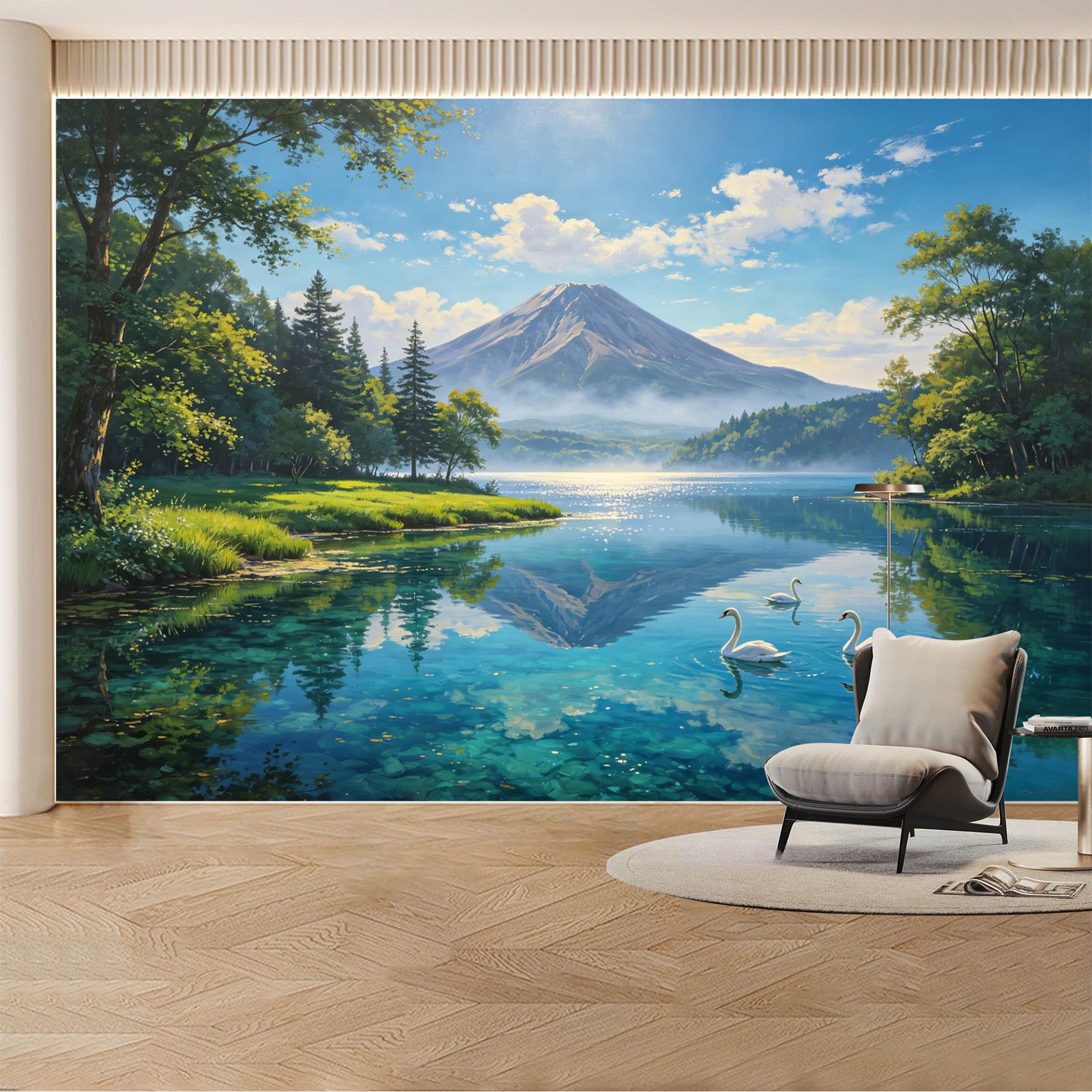 Kayorowalls Bh20260620084 Custom Wall Mural Wallpaper Mountain Lake Landscape Nature Wall Decor Large Wall Art Misty Nordic Sunset Removable Selfadhesive Large Photo For Living Room， Bedroom， Office