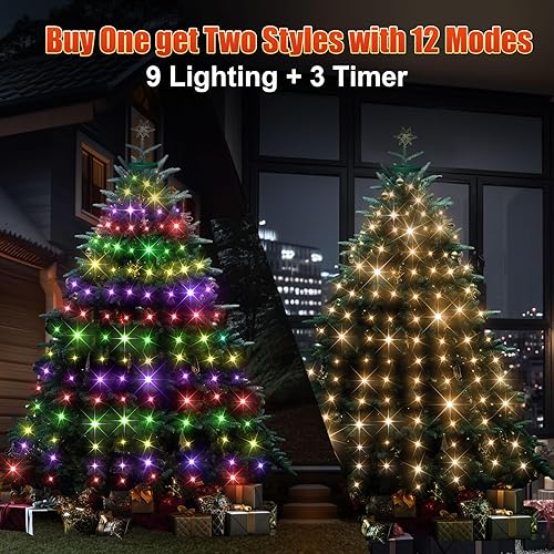 Miniatura 2 de 12 modos de luces para árbol de Navidad fáciles con anillo para interiores y exteriores, cadena de 6.56 pies x 12 líneas, 288 temporizadores LED,
