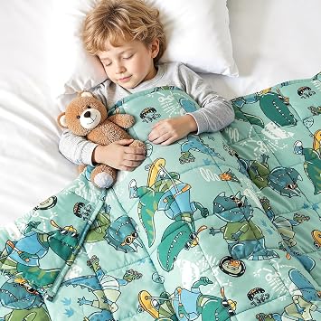 Kivik Dinosaur Weighted Blanket 3lbs, Cooling Breathable Small Blankets, Soft Heavy Throw for School Calming & Bed Sleep Gifts for 4 5 6 7 + Year Old, Machine Washable, 36x 48, 3 Pound, Green Dino