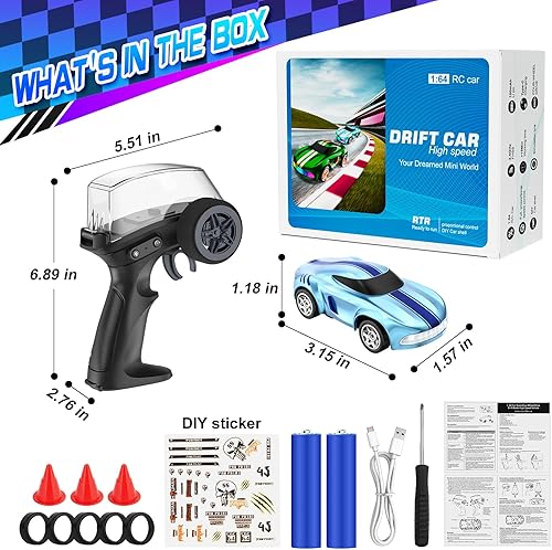 Miniatura 7 de Coche de deriva a control remoto, 164 Mini Drift RC Cars 4WD Micro control remoto con luces LED e interruptor de velocidad, autos de juguetes para