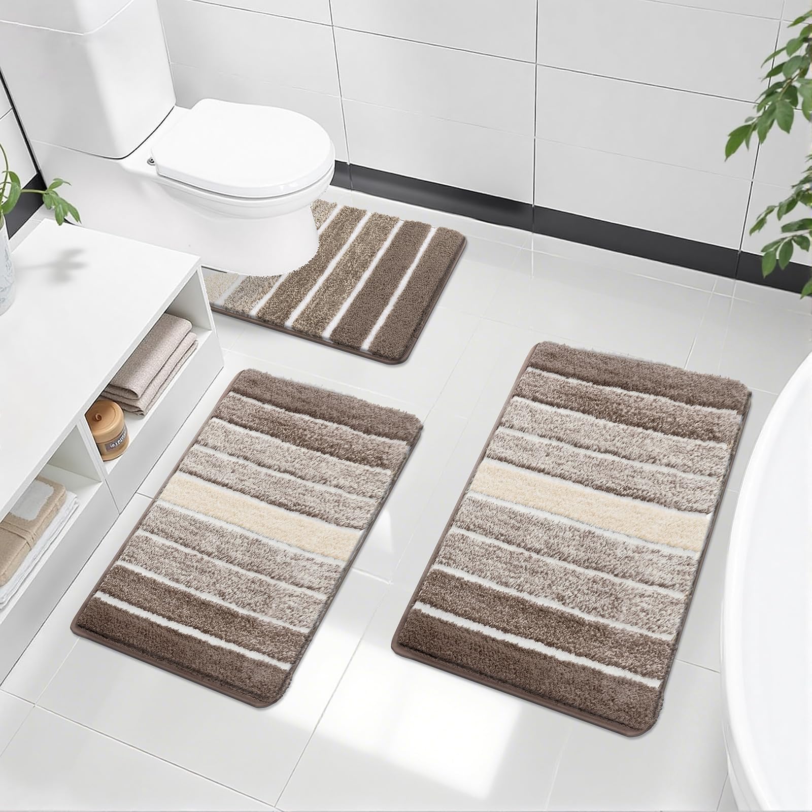SHACOS Alfombra Baño 3 Piezas Absorbente Alfombrilla Antideslizante Lavable a Máquina Alfombras Suave y Cómoda 50 x 80 cm Marrón