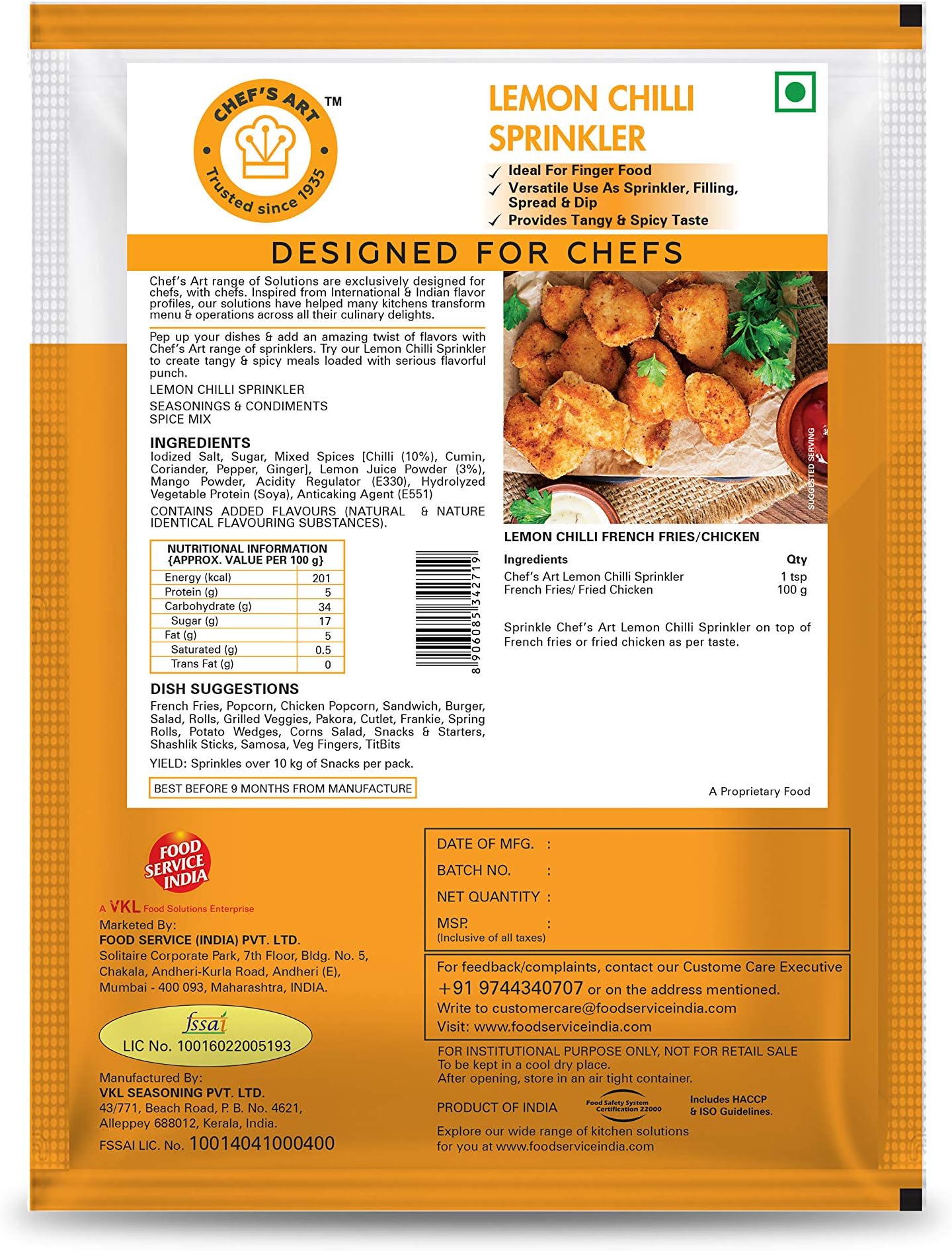 food service india 's Art Lemon Chilli Sprinkler, -500 gm