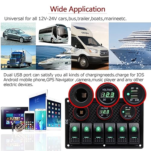 Miniatura 7 de Panel FXC impermeable, con ranura de doble puerto USB, fusibles de 4.2A, visualización digital de voltaje, toma de encendedor y 4, 6 u 8 tipos de