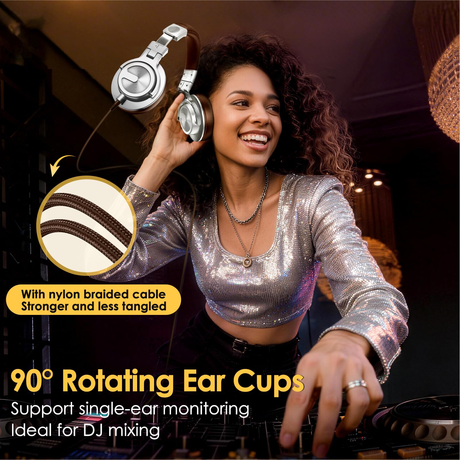 Cuffie over-ear USB C cablate, monitor da studio e mixing, cuffie professionali per DJ, con jack da 6,35 mm/3,5 mm/tipo C, per DJ, podcast, chitarra, AMP, pianoforte, tastiera, registrazione