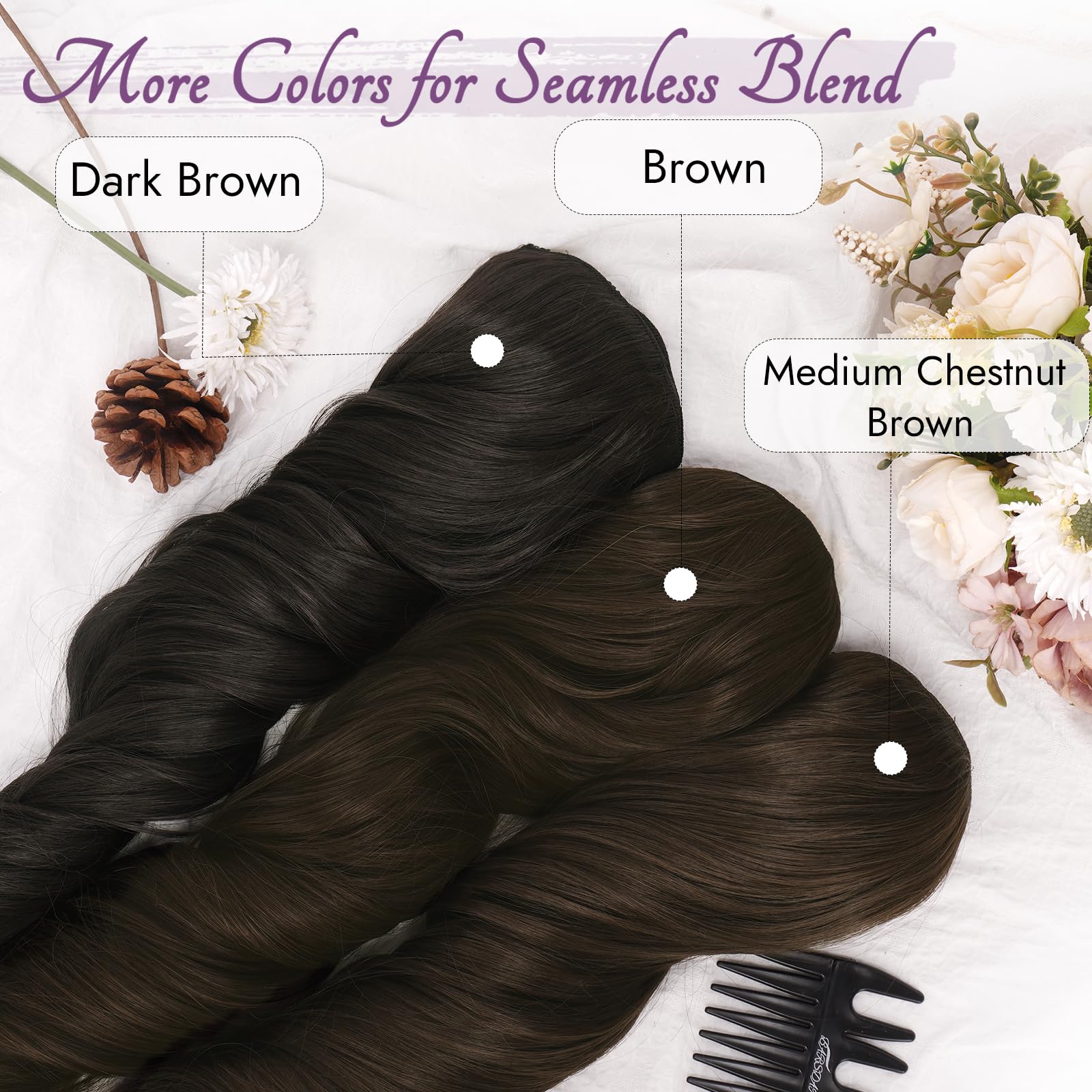 BARSDAR Extension Cheveux à Clips Foncé Brun, Longue Ondulées Extension à Clip Cheveux Naturel pour Femme 50cm 5PCS Tête Pleine Extensions Synthétique Postiche - Foncé Brun