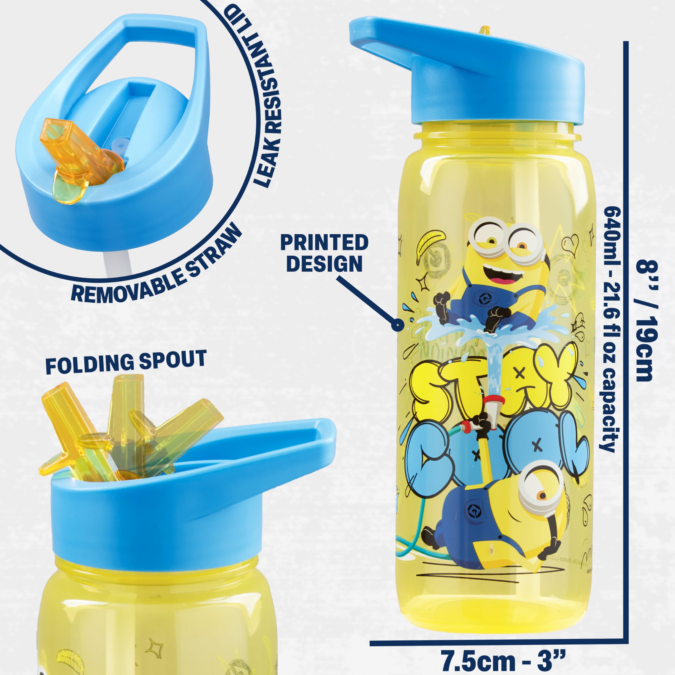 Get Trend Minions Set Porta Pranzo Bambini, 3 Pezzi Borsa Termica Porta Pranzo, Bento Box e Senza BPA Borraccia Bambini, Regalo Ragazzo (Giallo/Blu Minions)