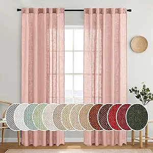 MIULEE Blush Pink Linen Curtains 84 Inches Long 2 Panels for Girls Bedroom Nursery, Soft Thick Linen Textured Window Drapes Semi Sheer Light Filtering Back Tab for Kids Living Room Light Pink Decor