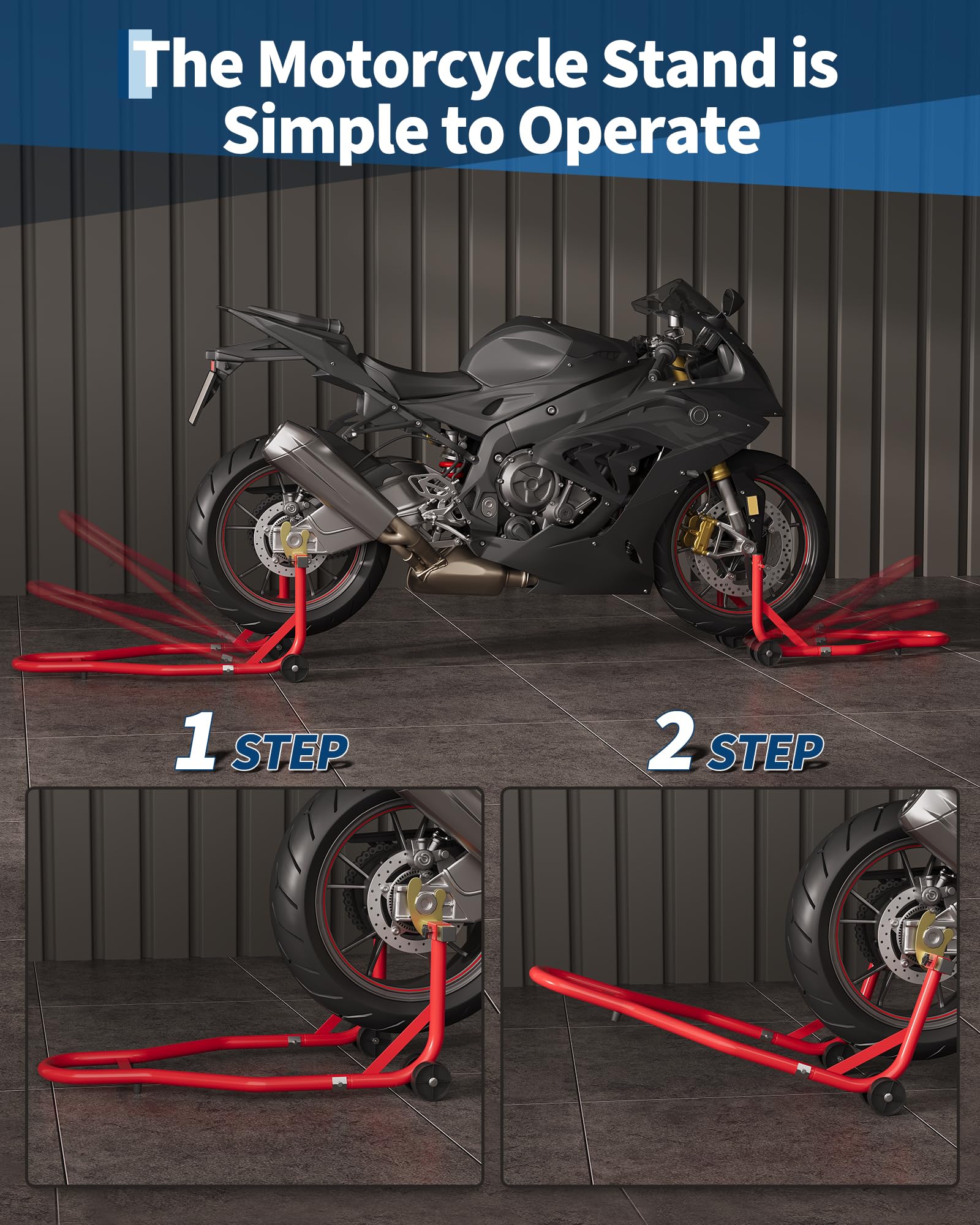 GarveeTech Motorrad Heckständer U+L-Aufnahme Stahl Rot 408 kg
