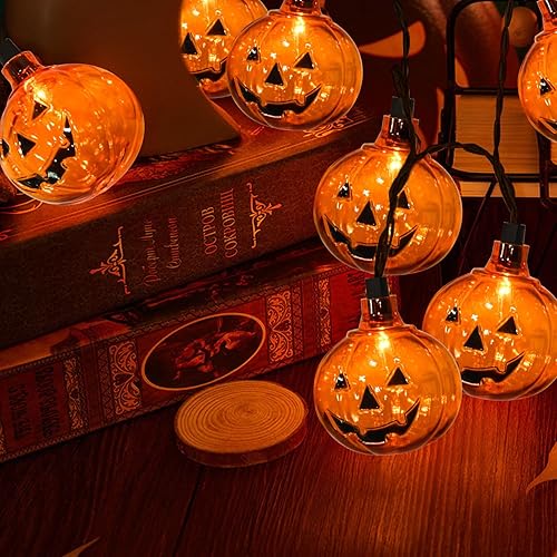 Miniatura 6 de Guirnalda de luces de calabaza de Halloween, luces de calabaza de 8.5 pies con 10 luces de linterna de calabaza, para Halloween, interiores y