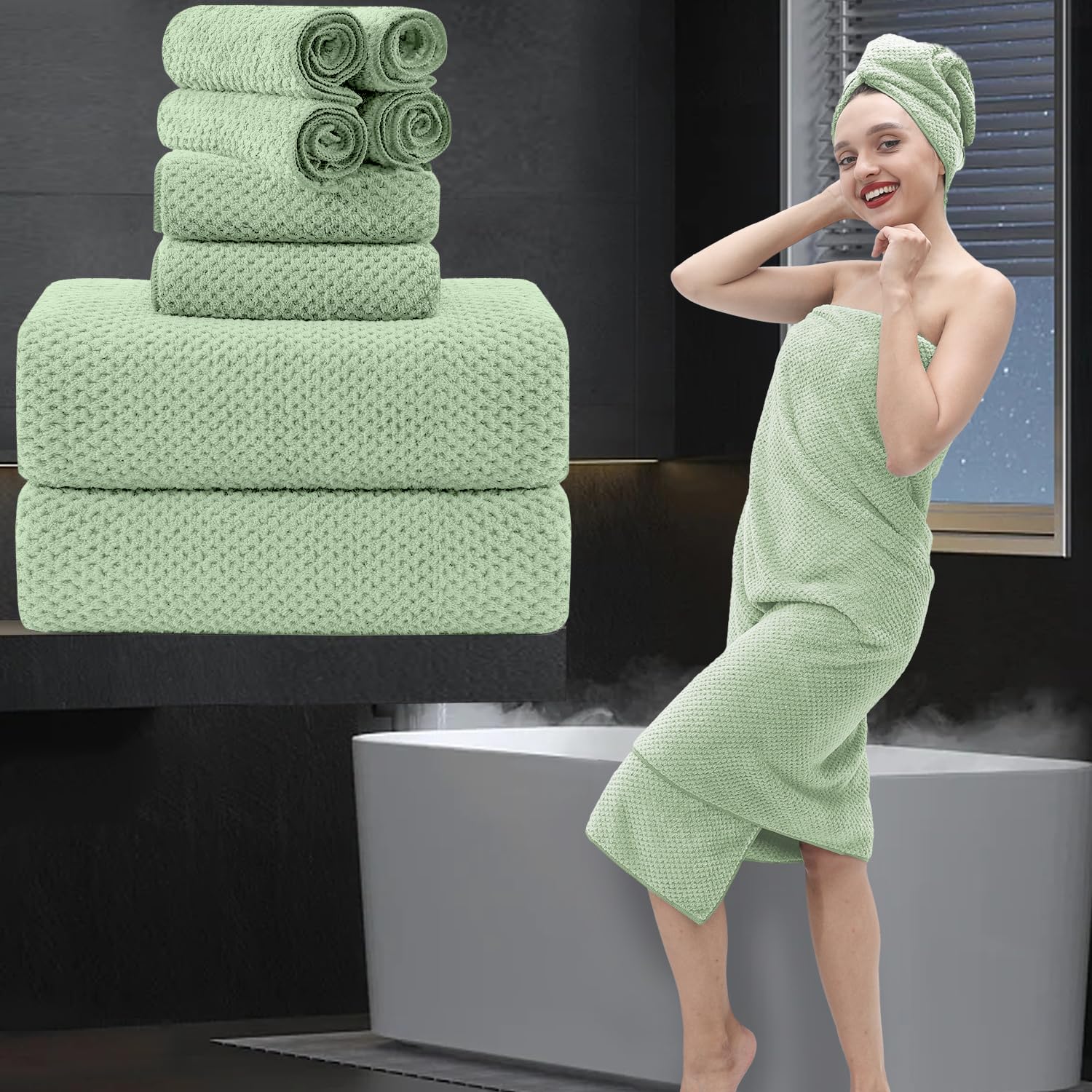 Amazon.com: 8 Piece Bathroom Towel Set Green |2 Oversized Large Bath Towels Sheet,2 Hand Towels and 4 Washcloths| 600GSM Ultra Soft Luxury Premium Towel Set Highly Absorbent Quick Dry Hotel Towel Collection : Amazon.com: 8 Piece Bathroom Towel Set Green |2 Oversized Large Bath Towels Sheet,2 Hand Towels and 4 Washcloths| 600GSM Ultra Soft Luxury Premium Towel Set Highly Absorbent Quick Dry Hotel Towel Collection :