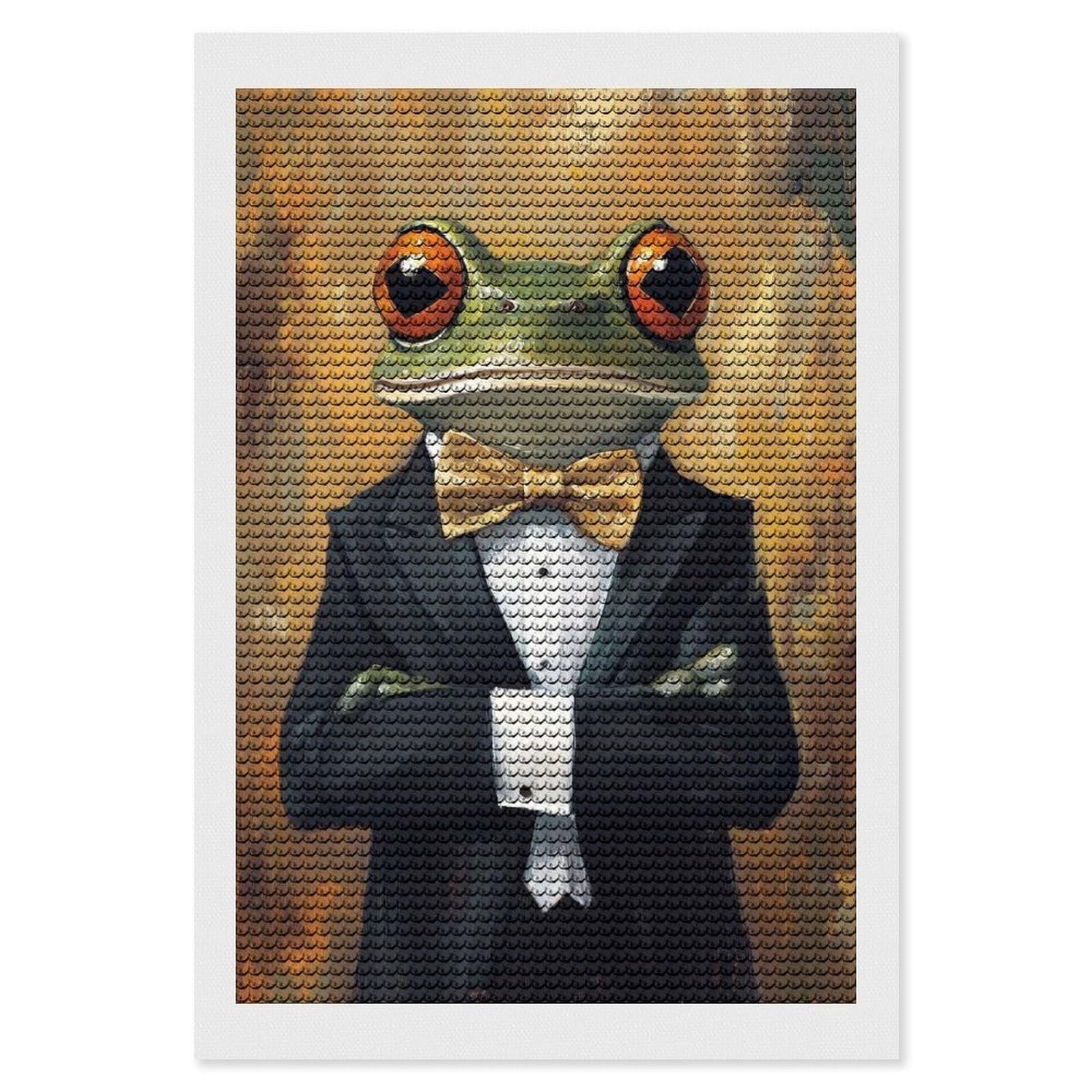 Junmoney Frog in Tuxedo Diamond Art Canvas 8"x12", Easy Handmade Project, Complete Accessories, Bedroom Decor, Birthday Gift
