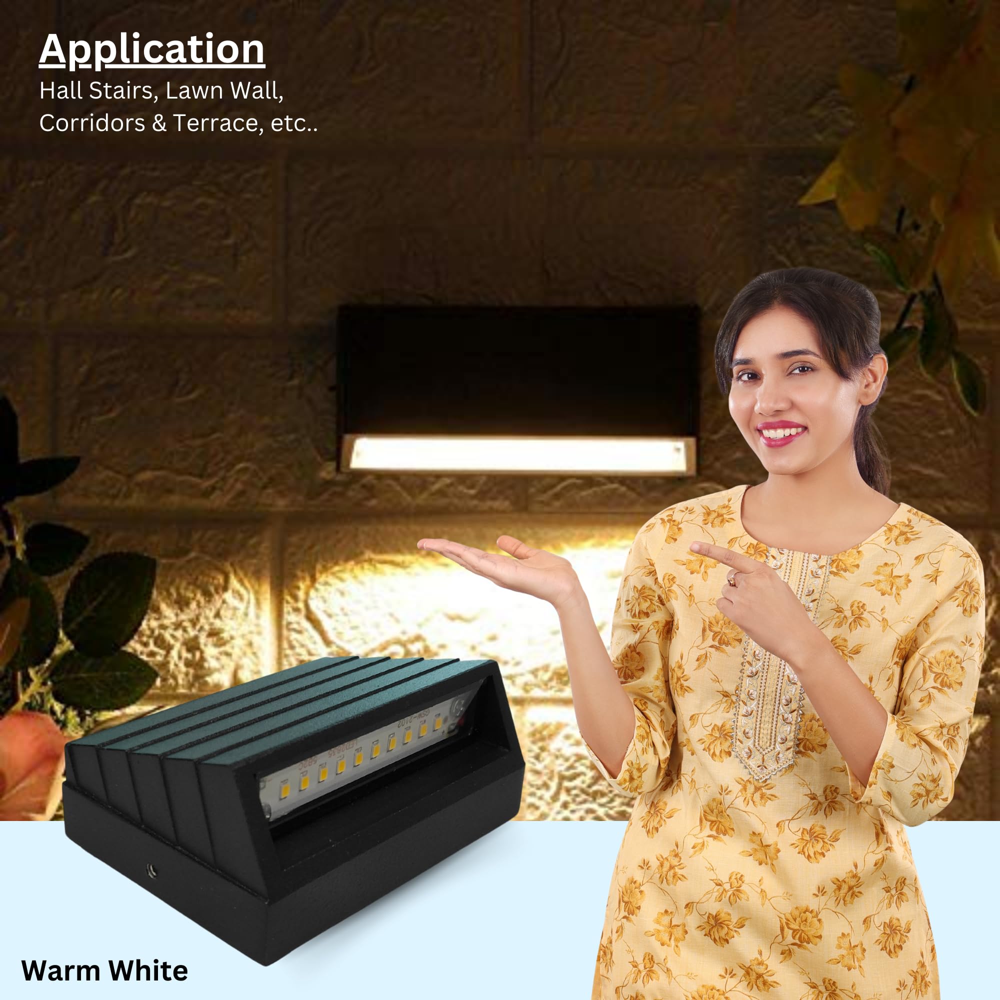 D'Mak Wall Step Surface Light, Outdoor/Indoor, LED Foot Light, Aluminium IP65 Waterproof Body, Warm White (Pack of 4, 3W (2 Module)) 3