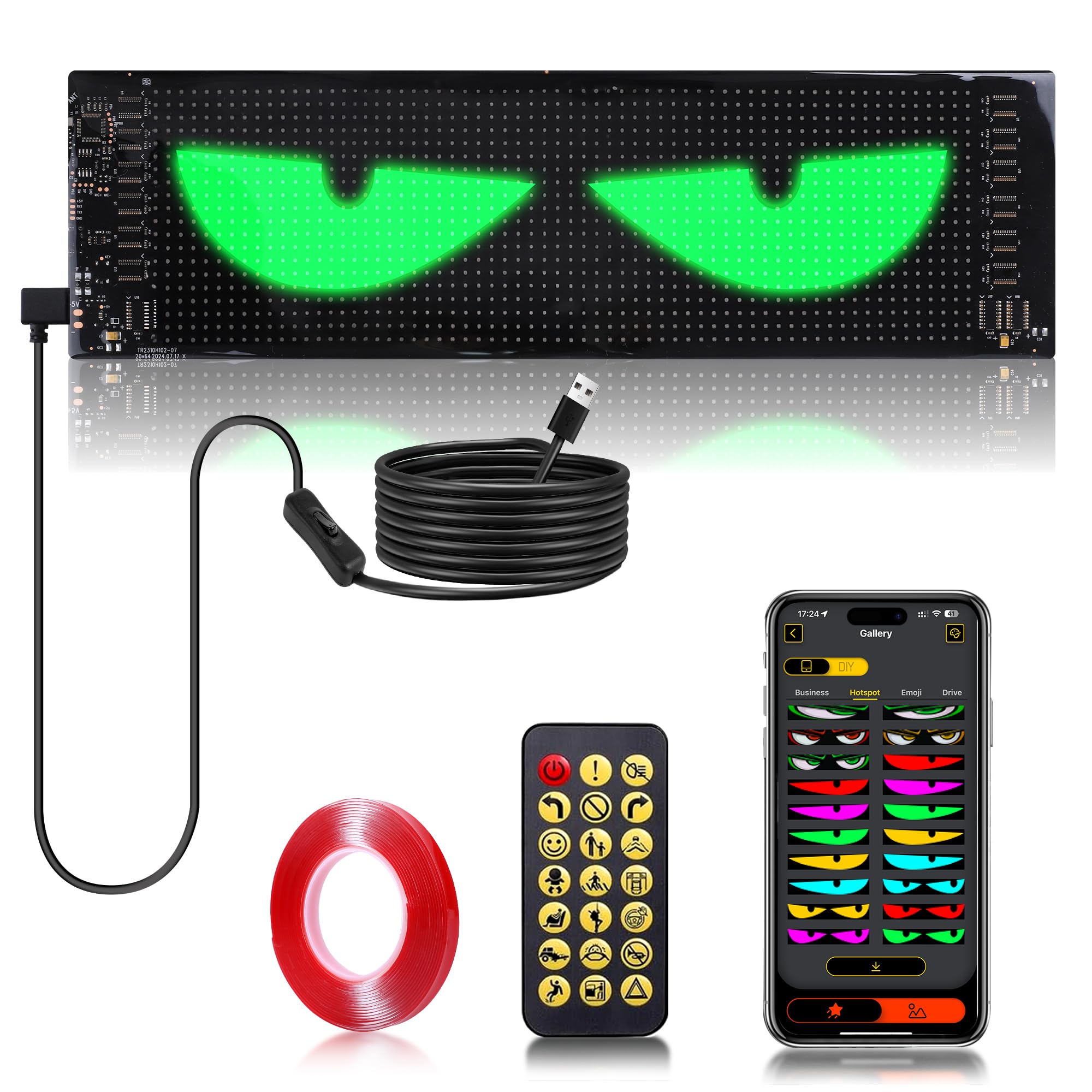 Sachie 5800 Lux High-Brightness Multi-Panel Sync LED Display (14"x4.3") – 3X Brighter, APP/Remote Programmable Scrolling Text & Animation for Cars, Stores – USB 5V Powered (1pcs)