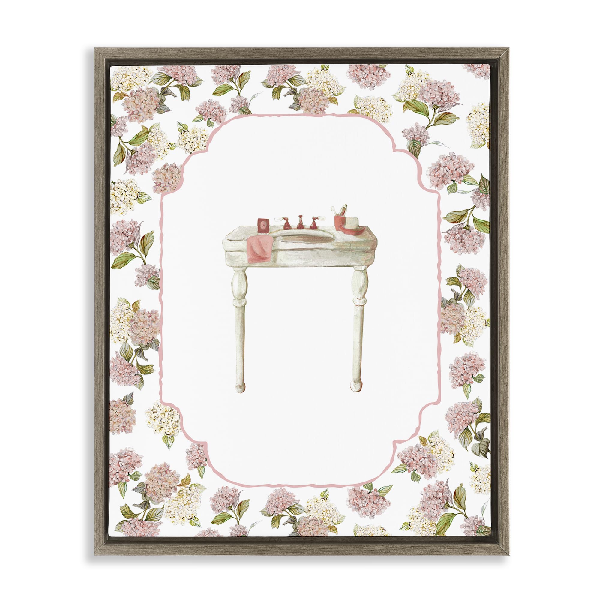 Stupell Industries Elegant Hydrangeas Vanity Mirror 'Elegant Hydrangeas Vanity', Floating Frame Canvas Art, Brown, 25 X 31 Inches, Easy To Hang And Sturdy, Made In Usa, By Carol Robinson