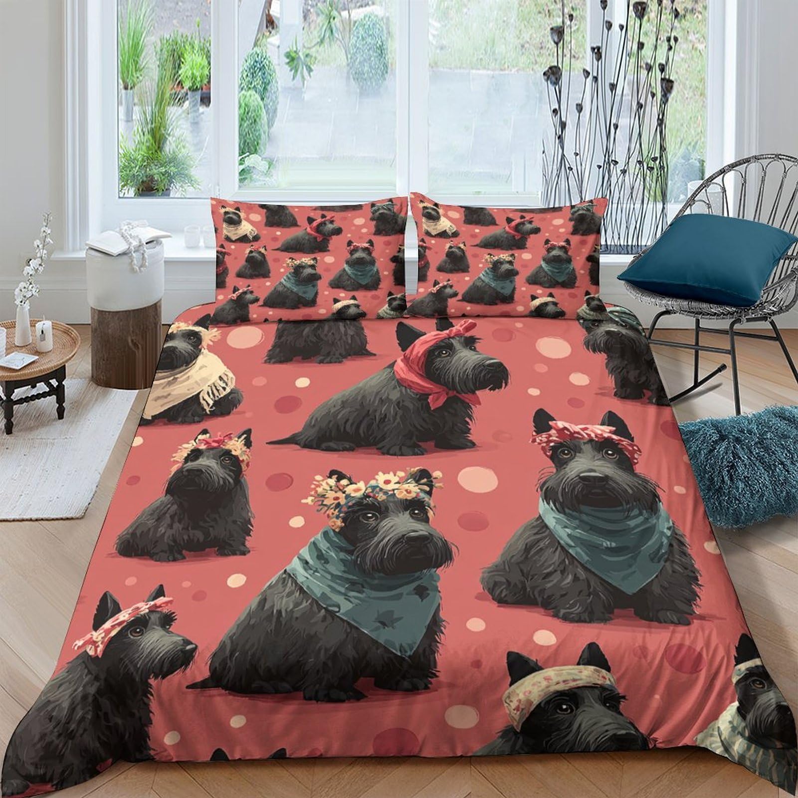 Ctjqhvkz Style-6 3D Printed Scottish Terrier Dog Fitted Sheet Microfiber Soft Red Cartoon Bed Cover For Bedroom Guest Room Decor Single（135X200cm）