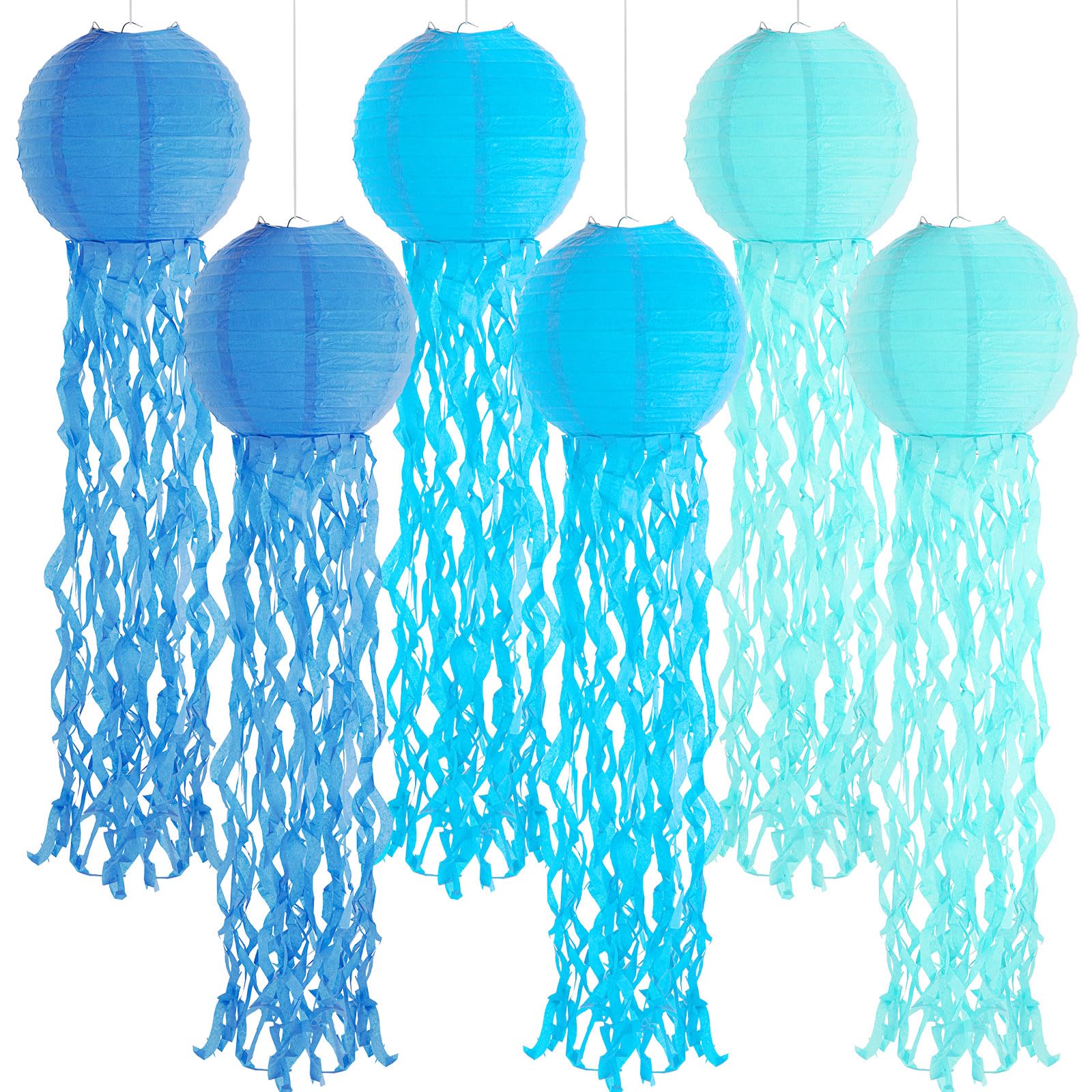 Set of 6 Hanging Jellyfish Paper Lanterns Blue Jellyfish Decor for The Sea Ocean Party, Mermaid Birthday Decoration, Baby Shower, Nautical Events (Blue)