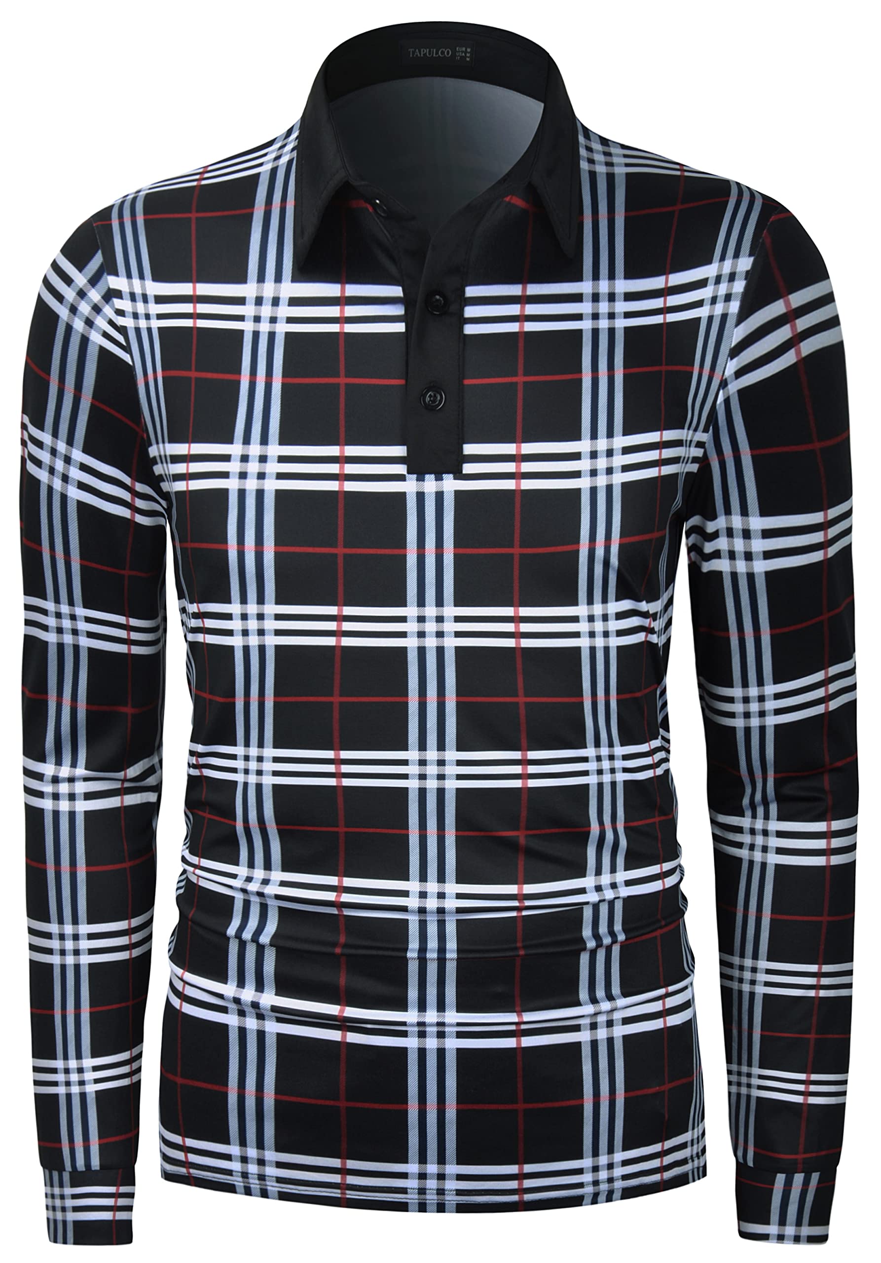 TAPULCO Mens Long Sleeve Golf Polo Shirt Quick Dry Stretchy Athletic Casual T-Shirt