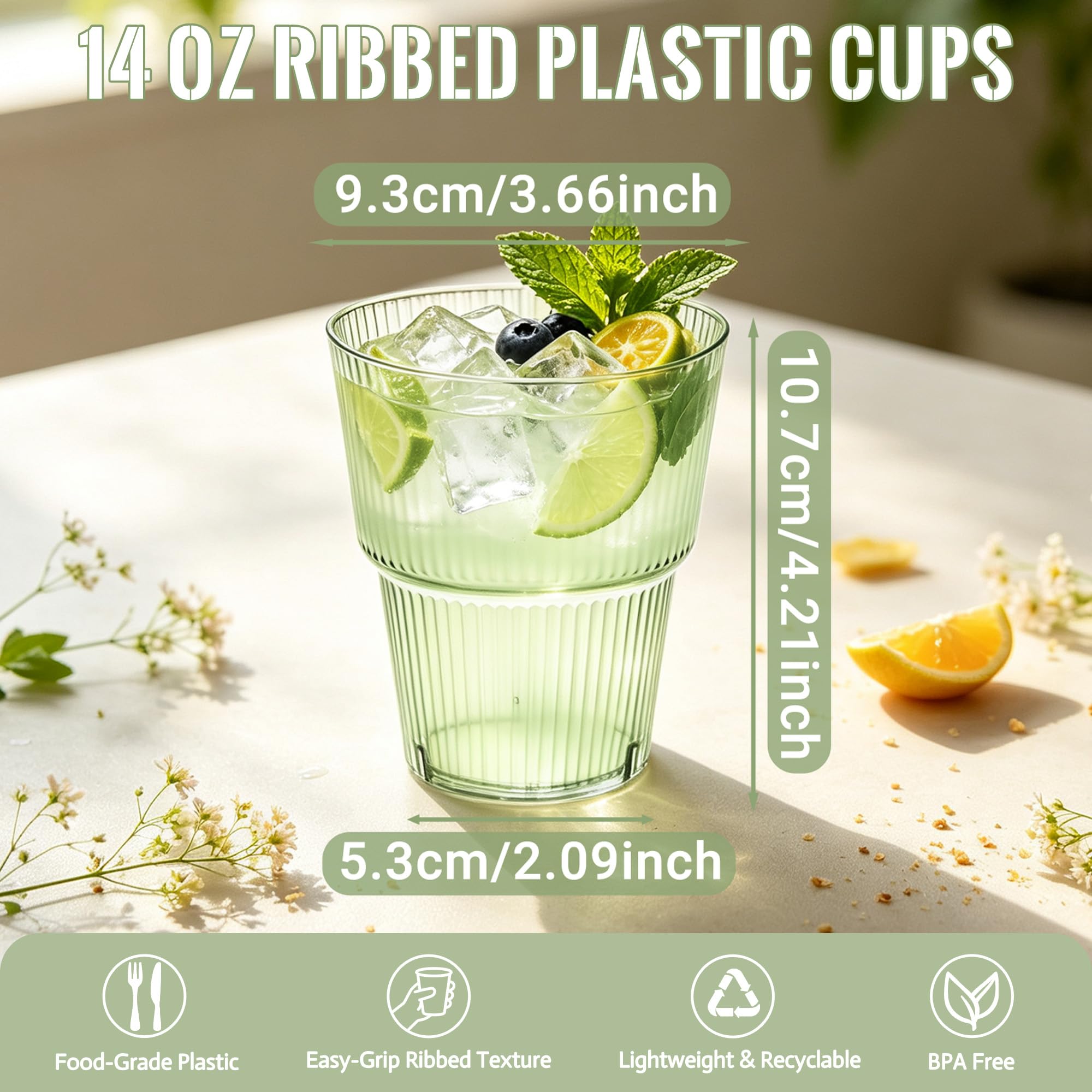 50 Pack Green Plastic Wine Glasses, 14 oz Clear Plastic Cups — Amazon image 2