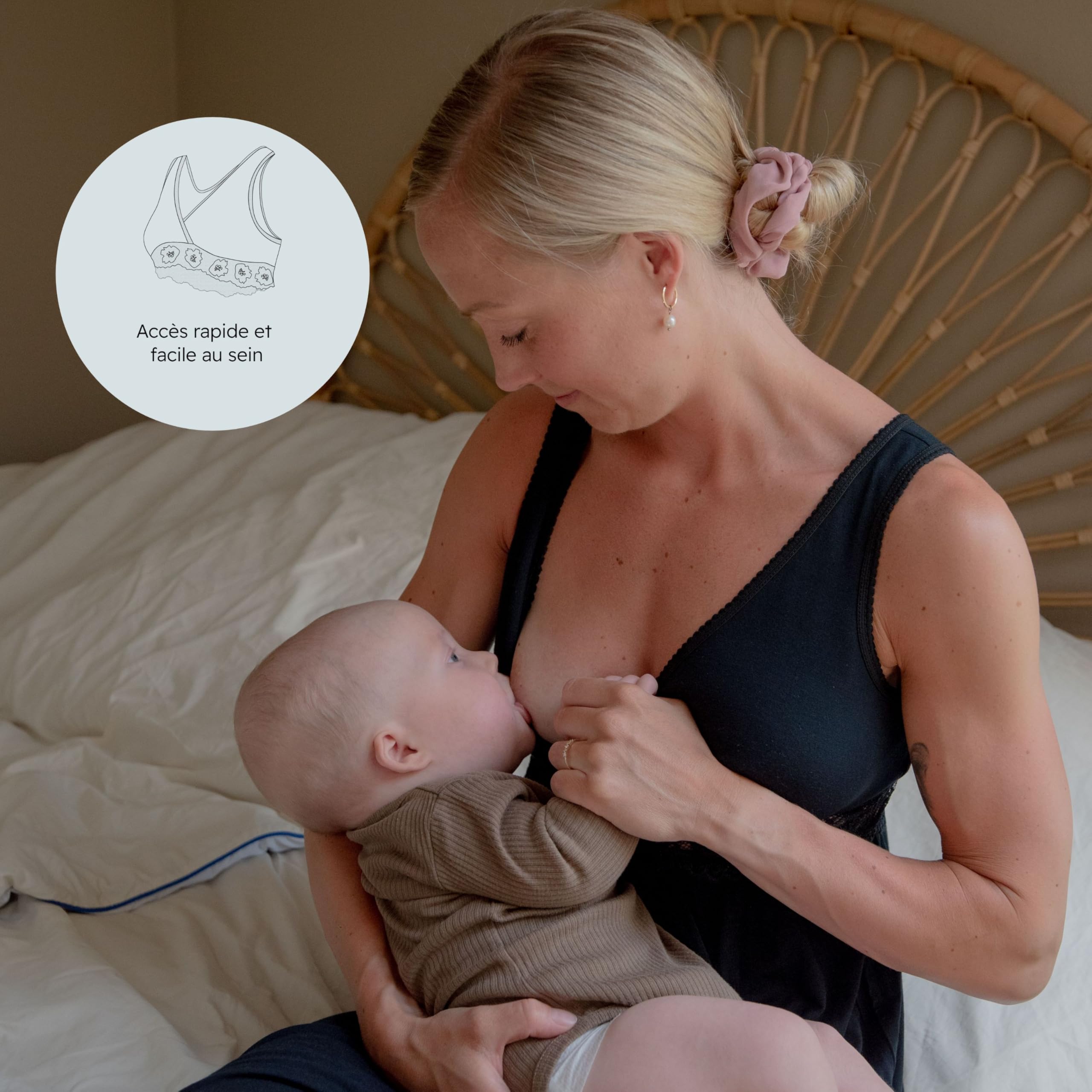 Carriwell Soutien-Gorge de Grossesse, Sommeil et d’Allaitement Bio – Soutien-Gorge en Coton Ultra Confortable avec Dentelle, Respirant, Doux et sans Couture, S’adapte aux Changements de la Poitrine