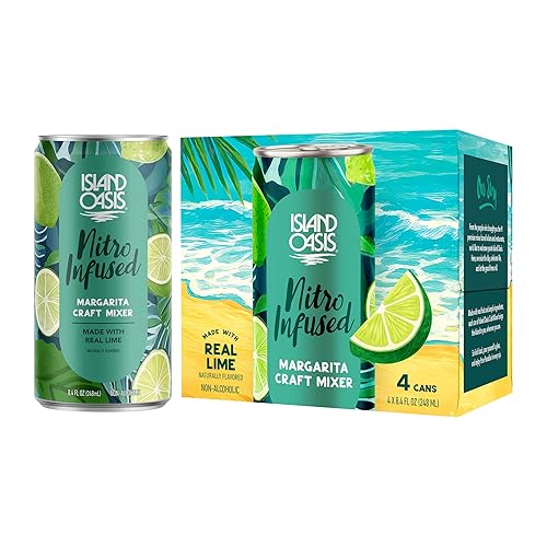 Island Oasis - Mezclador artesanal de Margarita infundido con Nitro, 8.4 fl oz, paquete de 4, Mocktail de sabor natural y mezclador sin alcohol