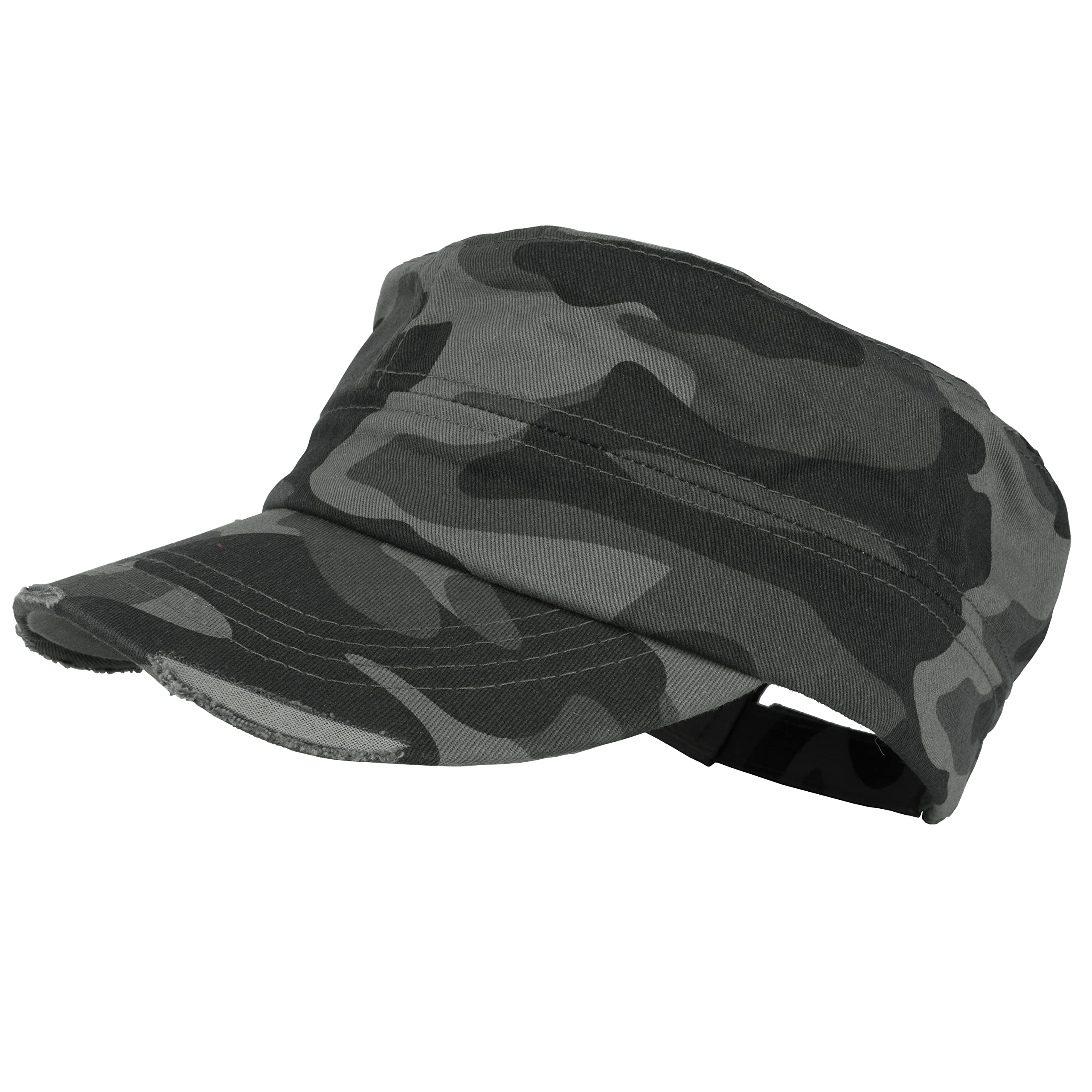 Gelante Cadet Caps 100% Breathable Cotton Plain Flat Top Twill Militray Style with Adjustable Strap.