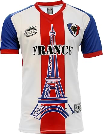 ARZA Mens FranceInspired Soccer Fan Jersey Red or White Short Sleeve Lightweight Polyester Shirt