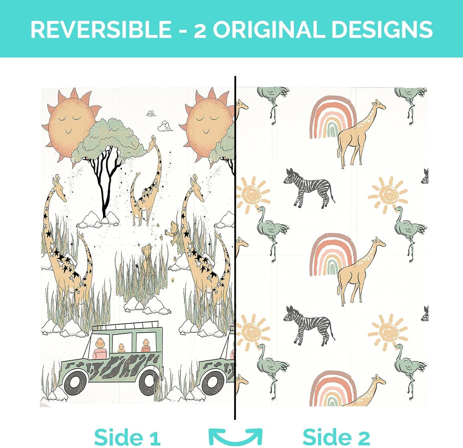 Large Safari Waterproof Foam Padded Play Mat for Babies