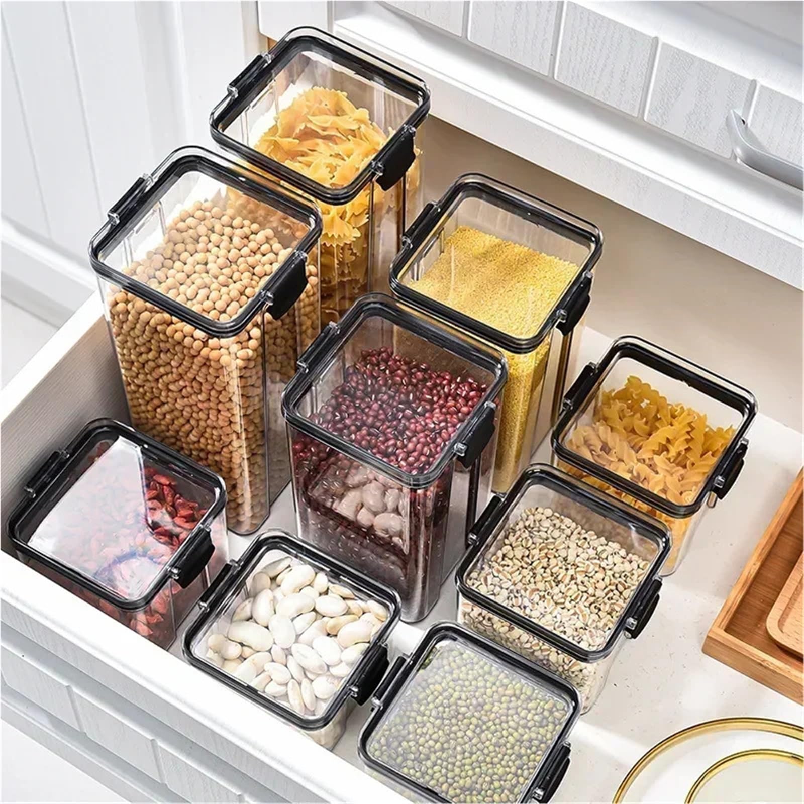 4 pezzi impilabili da cucina barattolo sigillato scatola di plastica for alimenti multicereali bottiglia serbatoio frutta secca contenitori for tè Per Biscotti