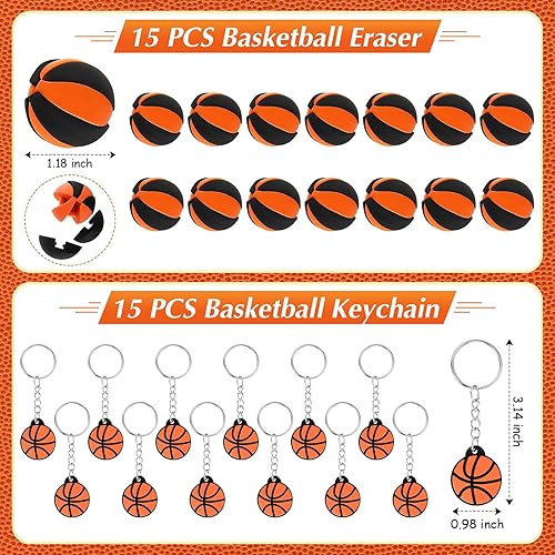 Miniatura 3 de Aoriher Regalos de fiesta deportiva de baloncesto para niños, 15 juegos de pulseras deportivas de silicona, mini bola antiestrés, llavero temporal