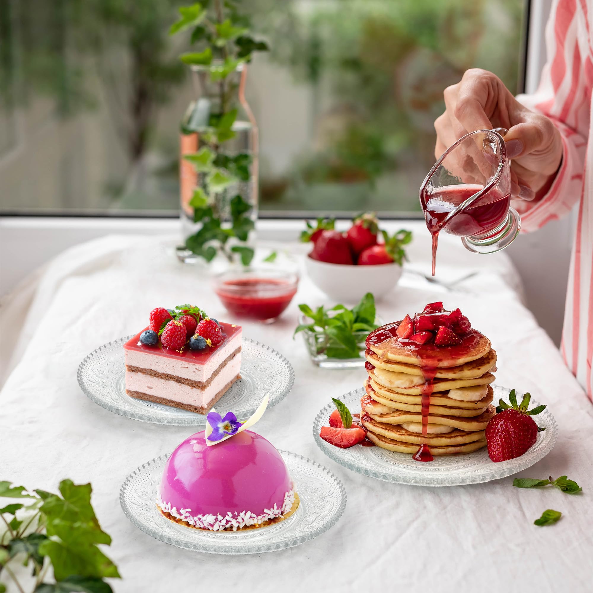 12 piatti da dessert in vetro da 15,2 cm, piatti piani piccoli, riutilizzabili, trasparenti, piatti rotondi per insalata, frutta, snack, antipasti, torte