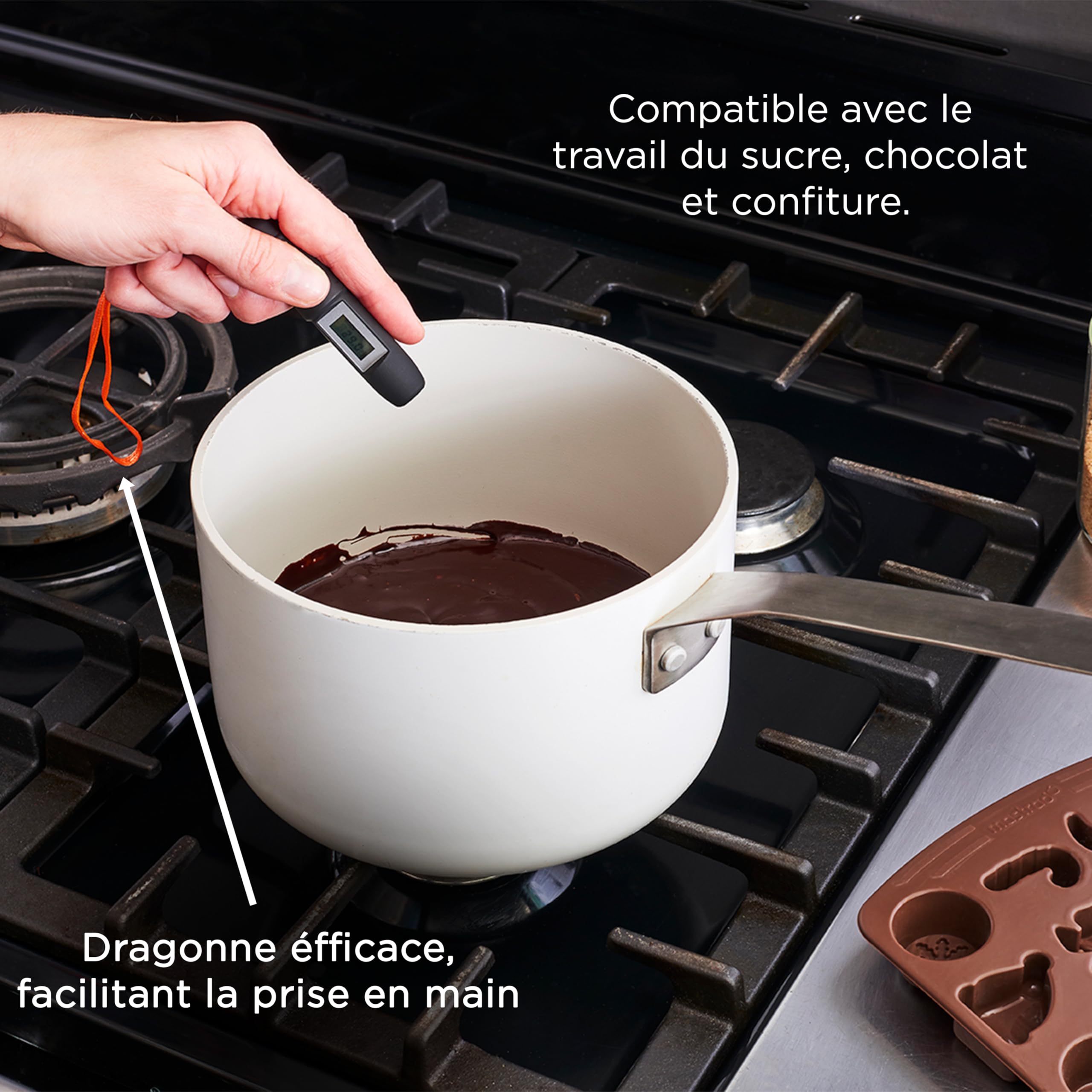 Mastrad - Thermomètre Infrarouge Sans Contact – -50°C À +250°C – Pointeur Laser - Précision Au 1/10 de degré – Idéal Chocolat & Sucre – Affichage Numérique