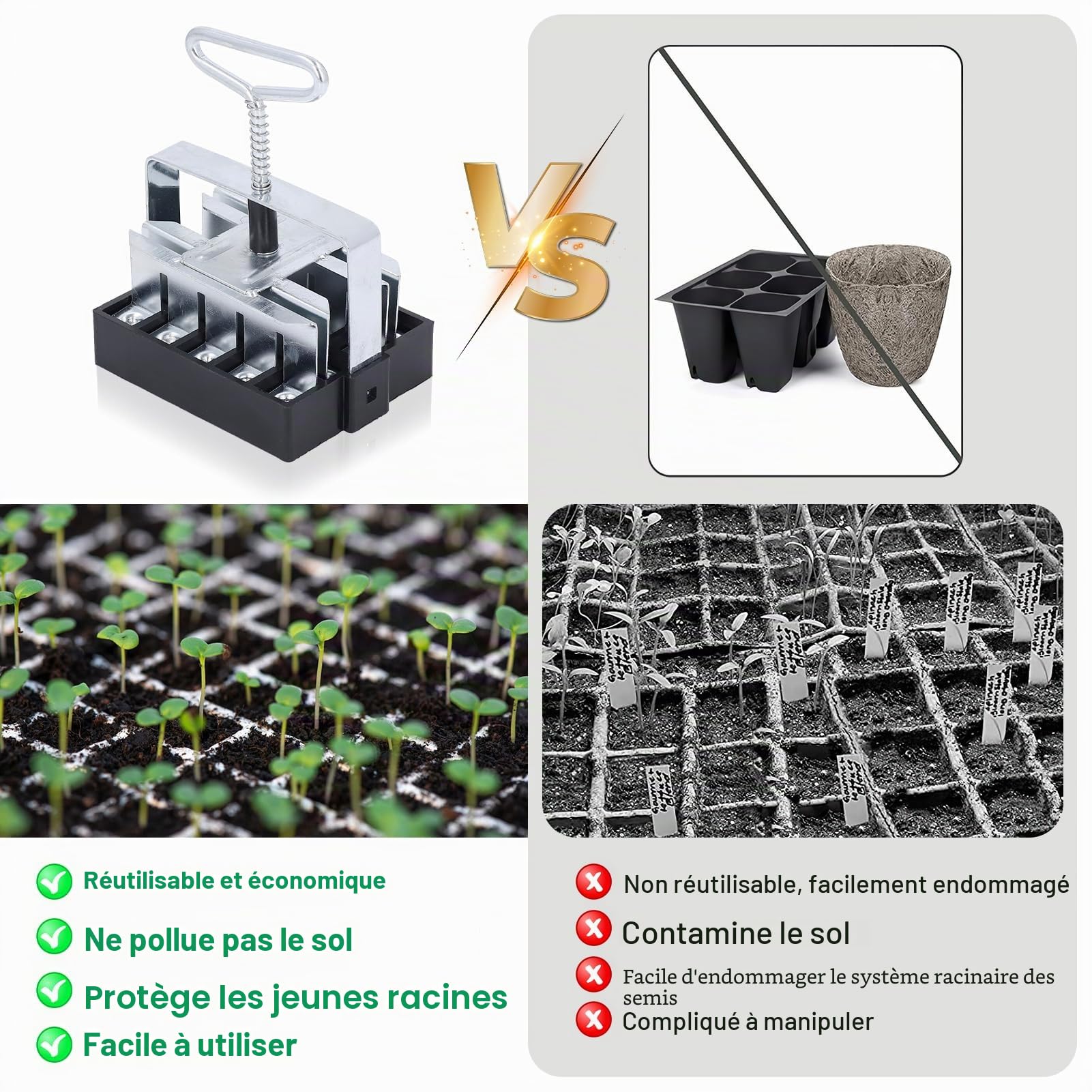 Fabricant de blocs de sol pour graines, presse de sol, manuel de culture, quadruple bloqueur de sol, outil de blocage du sol pour plateau de semis, poignée confortable, outil de