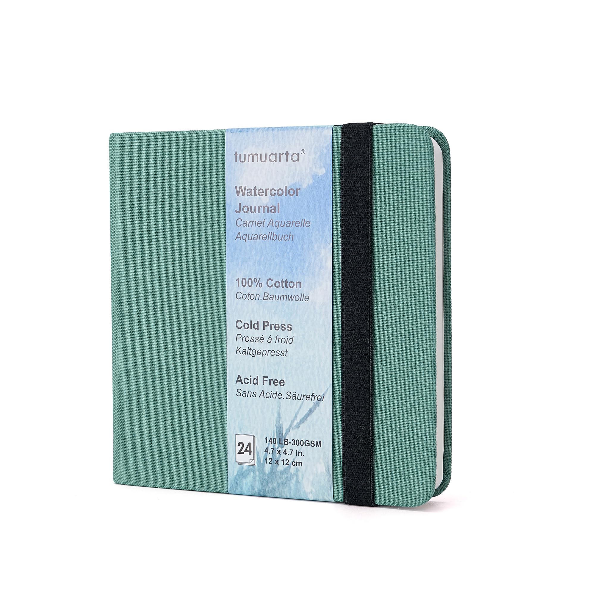 tumuarta Journal aquarelle carré, 11,9 x 11,9 cm, 63,5 kg, 300 g/m², 100 % coton, presse à froid, 24 feuilles, 48 pages, carnet de croquis en papier aquarelle pour une utilisation comme bloc-notes de