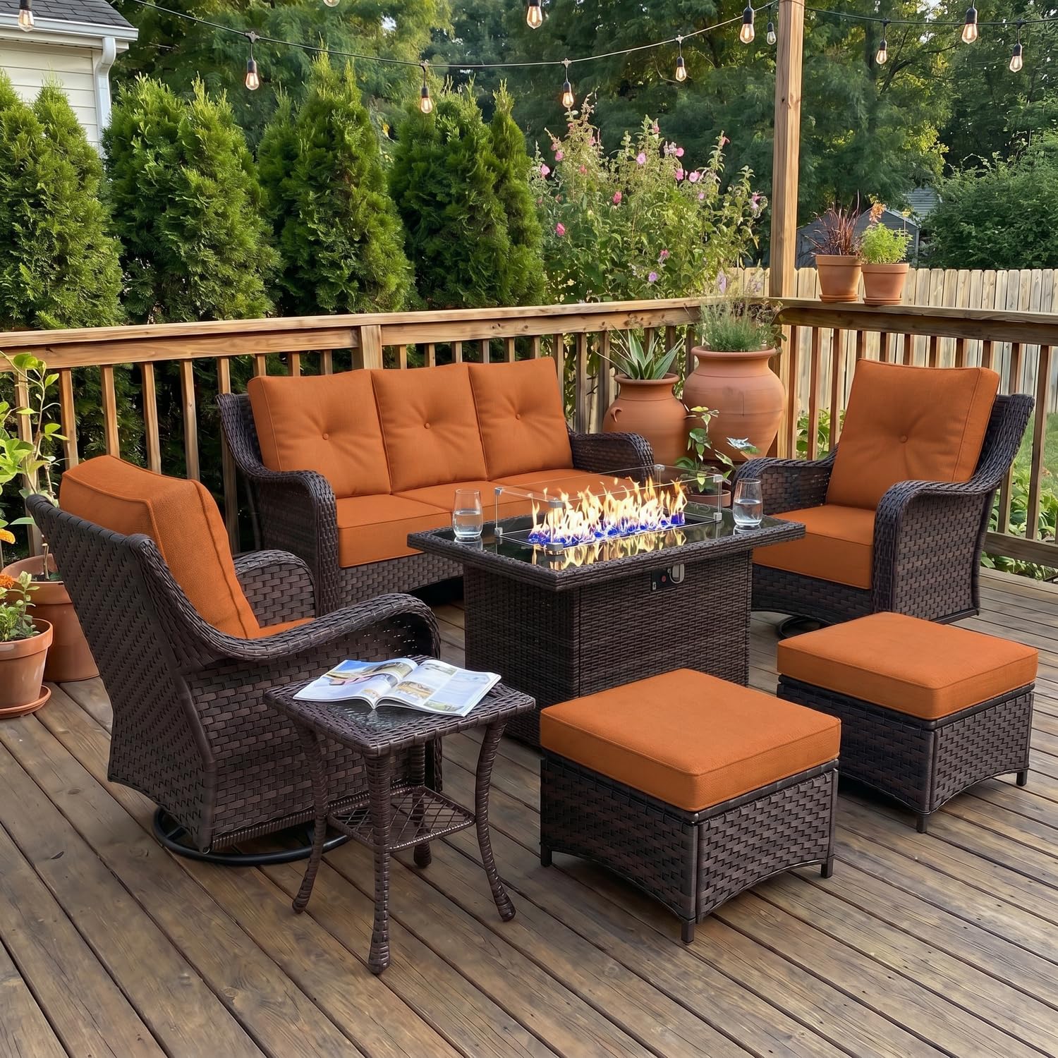 LayinSun 7 Piece Wicker Outdoor Furniture Set with 6-inch Comfy Cushions
