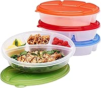 EasyLunchboxes® - Oval Lunch Boxes - Reusable 4-Compartment Food Containers for Work, Travel and Meal Prep, Set of 4, (Classic)
