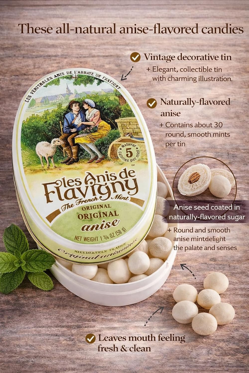 Les Anis De Flavigny, Anise (French Mints), 1.75-Ounce Tins (Pack of 8)