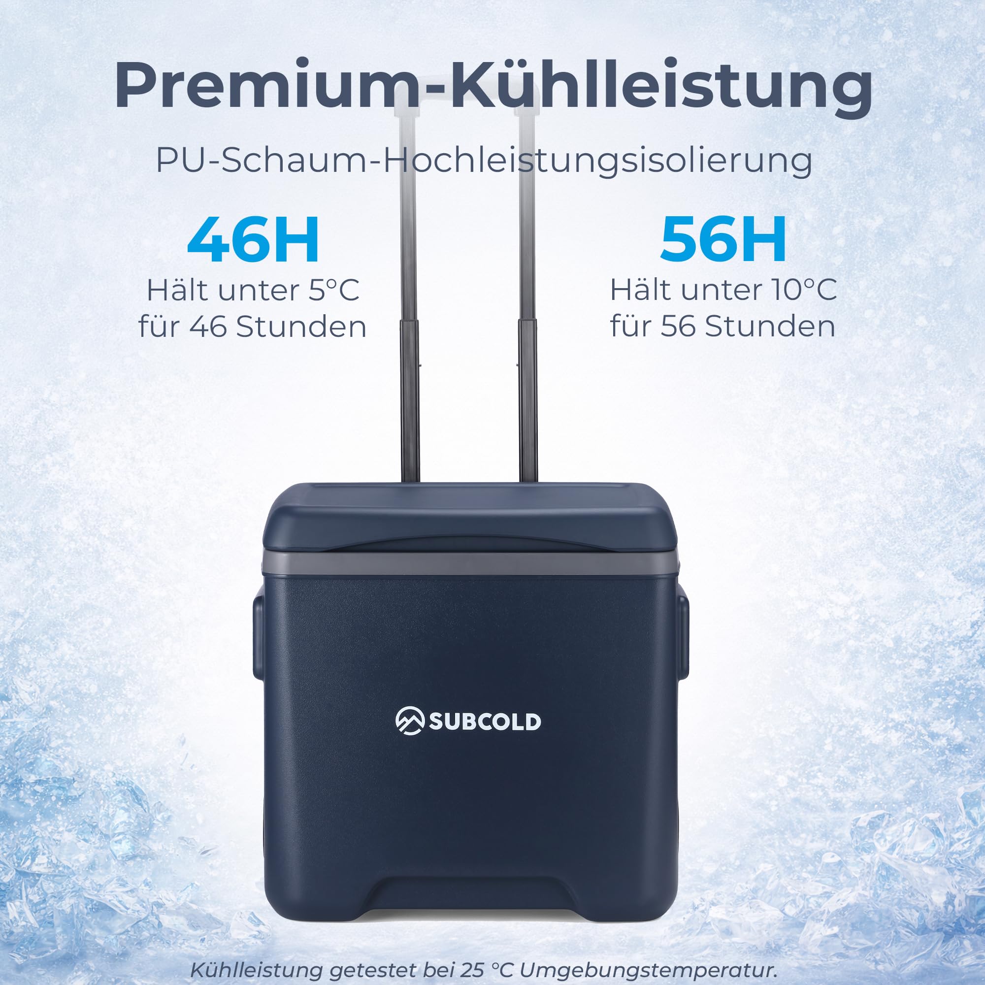 Subcold Chilly Kühlbox mit Rollen & 2 Kühlakkus, Isolierte Rollkühlbox mit Trolleygriff, Camping Kühlbox für Auto, Reisen, Picknick, Strand & Outdoor