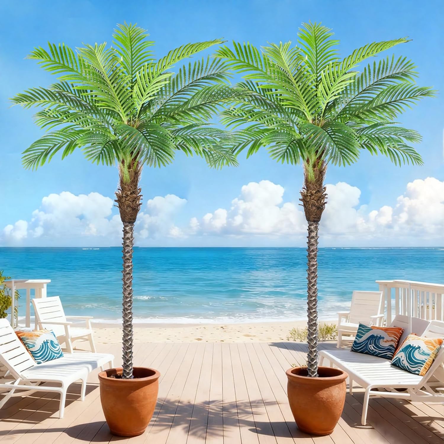 8ft Tall Artificial Phoenix Palm Tree for Outdoor Indoor Decor, Large Faux Coconut Silk Palm Tree Tropical Fake Tree Perfect for Outside Patio Poolside Home Office Decor (Set of 2) Phoenix Palm (2 Pack) 8ft