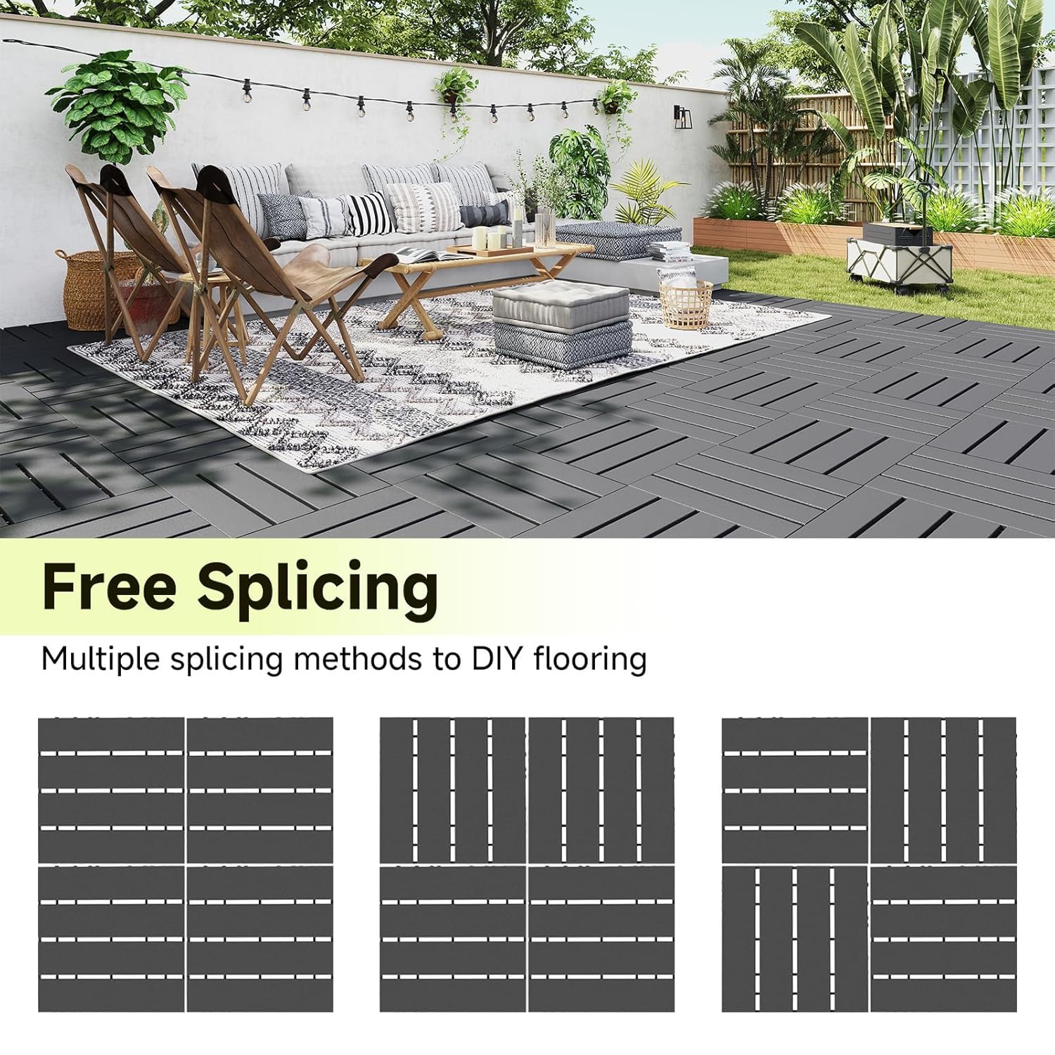 Condition photo showing New/Like New for 44 pack interlocking deck tiles, 12" x 12" x 0.8" plastic patio flooring outdoor waterproof, all weather use for balcony porch backyard poolside, dark grey